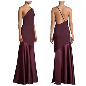 Solace London Dark Purple Volta One-shoulder gown